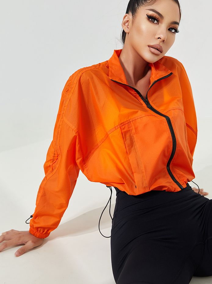 BUYCO Female Anti-UV Drawstring Zipper Pocket Quick-dry Cropped Jackets