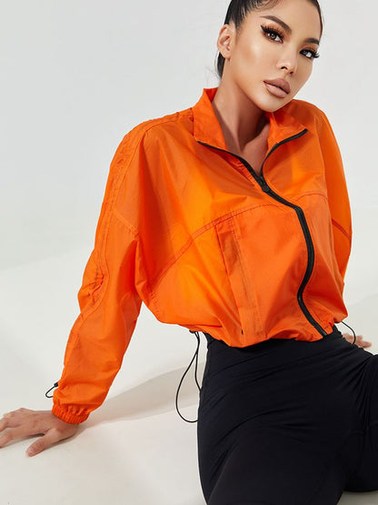 BUYCO Female Anti-UV Drawstring Zipper Pocket Quick-dry Cropped Jackets