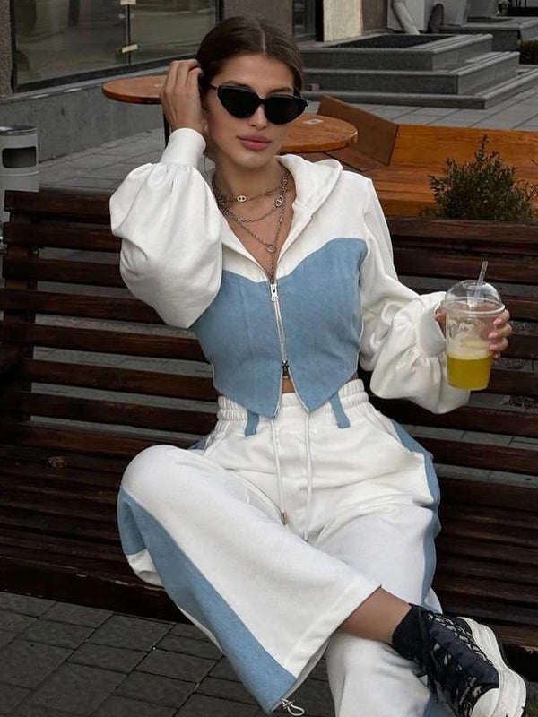 BUYCO Female Fitted Contrast Color Pocket Casual Tracksuit