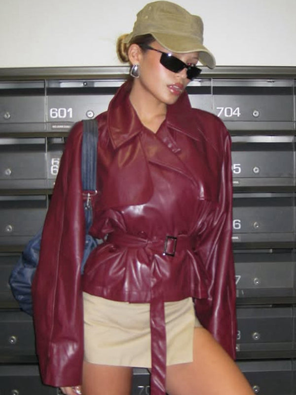 BUYCO Female Zipper PU Trench Collar Jackets