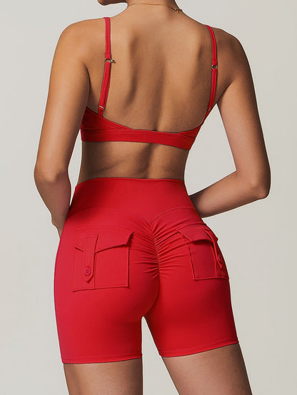 BUYCO Female Front Folds Cross Back Backless Pocket Short Tracksuit