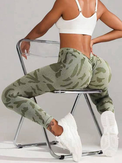 BUYCO Female Fitted Camouflage Deep V Back Ruched Back Leggings