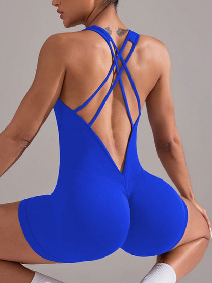 BUYCO Female Deep V Collar Cross Back Ruched Back Seamless Short Romper