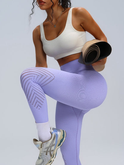 BUYCO Female Hollow Out Ribbed High-rise Leggings