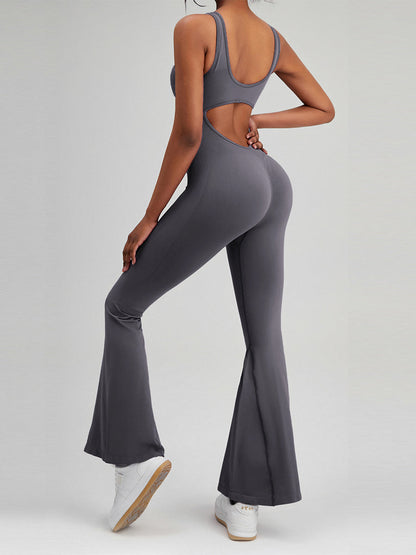 BUYCO Female Backless Ruched Back Flare Jumpsuit