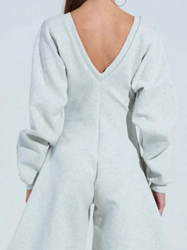BUYCO Female Long Sleeves Deep V Back Jumpsuit