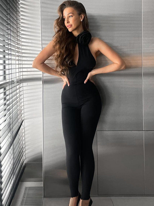 BUYCO Female Unique Flower Cutout Backless Jumpsuits
