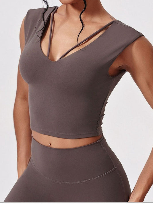 BUYCO Female Solid Color Yoga Short Sleeves