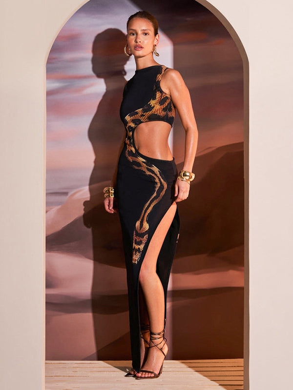 BUYCO Female Snake Print Cutout Split Dress