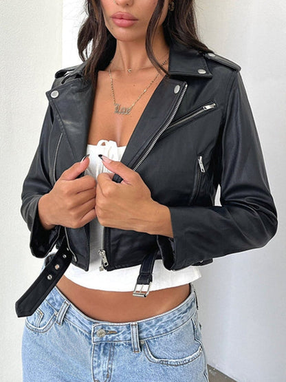 BUYCO Female Faux Leather Zipper Jacket