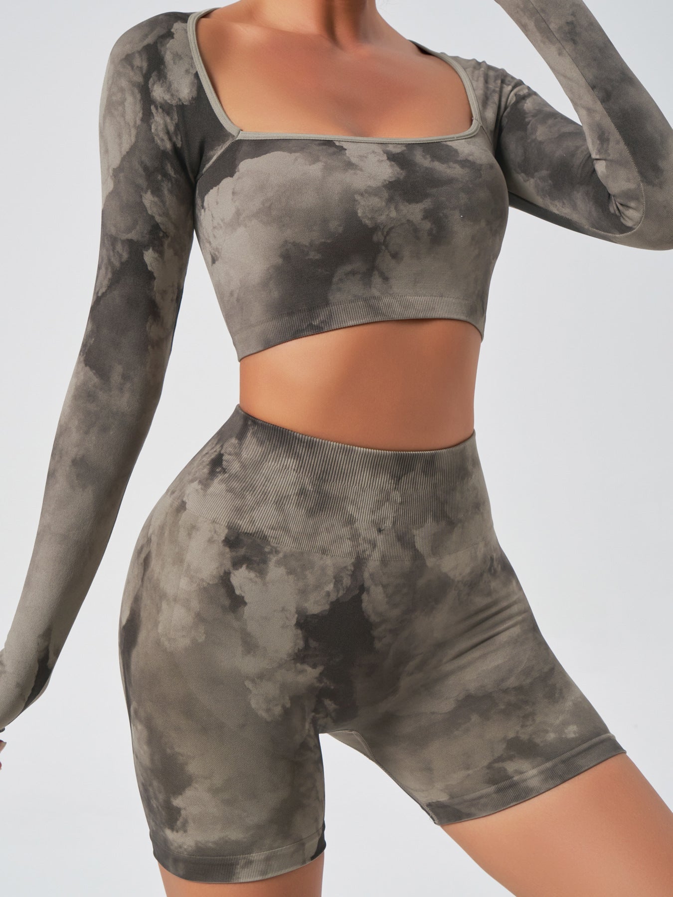 BUYCO Female Unique Modern Tie-dye Seamless Elastic Tight Short Tracksuit