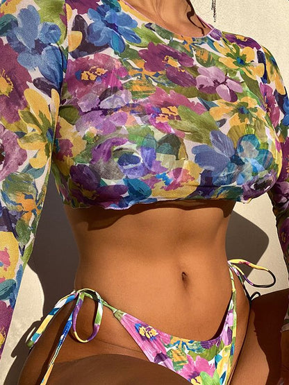 BUYCO Female Mesh Print Bikini Sets