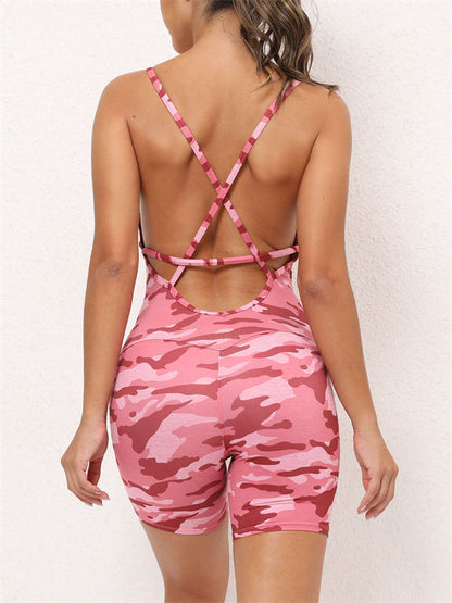 BUYCO Female Tracksuits Solid Color U Collar Cross Back Romper