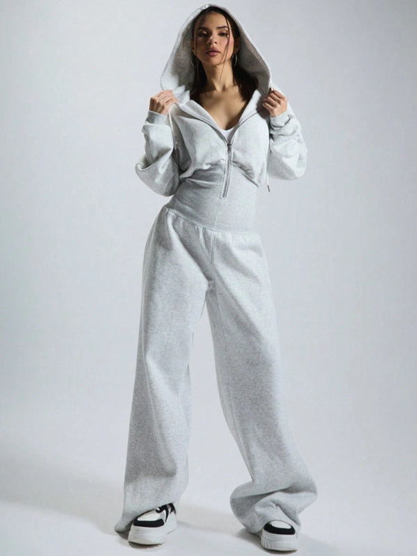 BUYCO Female Solid Color Zipper Hooded Jumpsuit