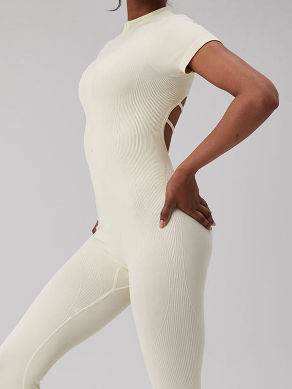 BUYCO Female Zipper Ribbed Cutout Jumpsuit