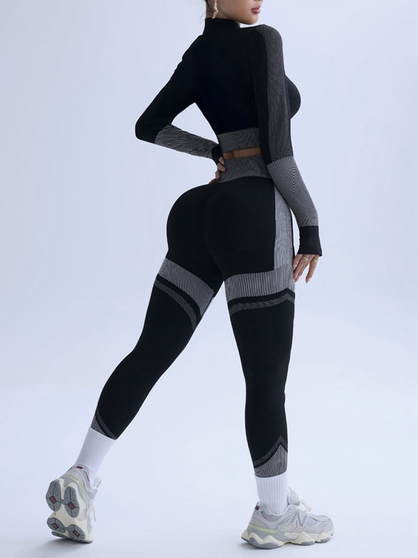 BUYCO Female Quick-Dry Ribbed Zipper  Hip-lift Tracksuit