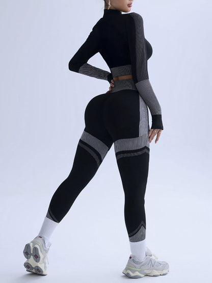 BUYCO Female Quick-Dry Ribbed Zipper  Hip-lift Tracksuit