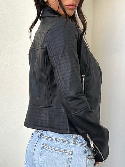 BUYCO Female Fashion Faux Leather Zipper Jacket