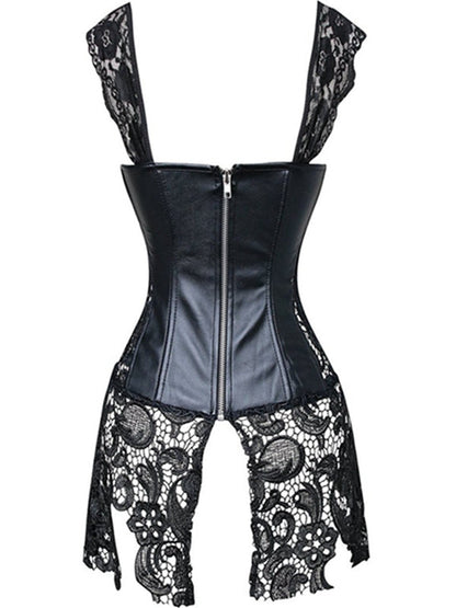 BUYCO Female Lace PU Faux Leather Zipper Roman Knot Corset Shapewear