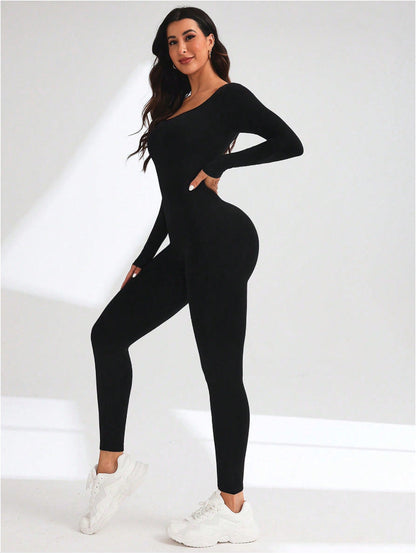 BUYCO Female Cross Back Hollow Out Long Sleeves Jumpsuit