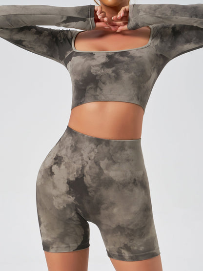 BUYCO Female Unique Modern Tie-dye Seamless Elastic Tight Short Tracksuit