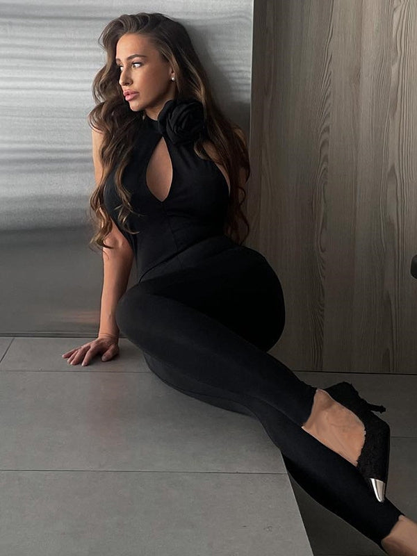 BUYCO Female Unique Flower Cutout Backless Jumpsuits
