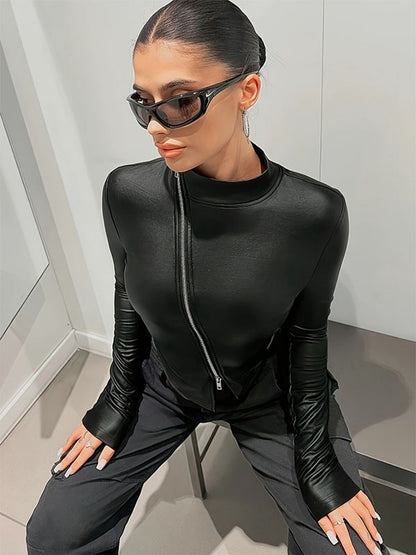BUYCO Female Zipper  Faux Leather Jackets