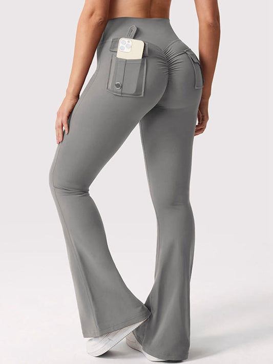 BUYCO Female Pocket Ruched Back Flare Cargo Leggings