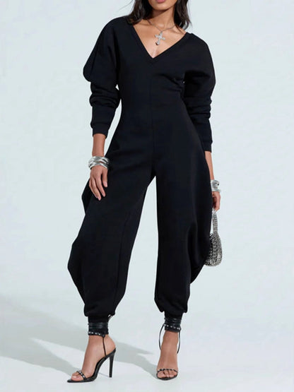 BUYCO Female Long Sleeves Deep V Back Jumpsuit