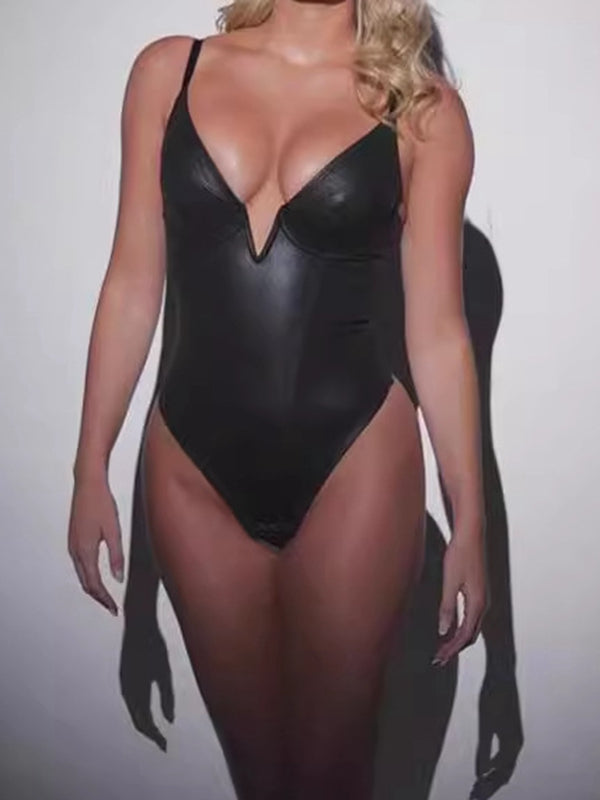 BUYCO Female Fitted Deep V Collar Backless One Piece