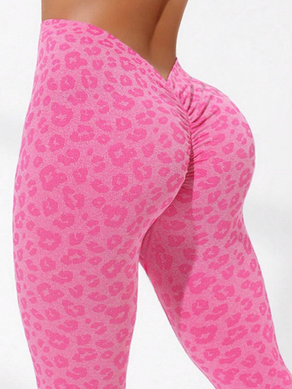 BUYCO Female Deep V Back Leopard Print Leggings