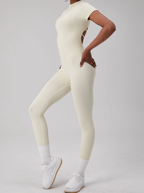 BUYCO Female Zipper Ribbed Cutout Jumpsuit