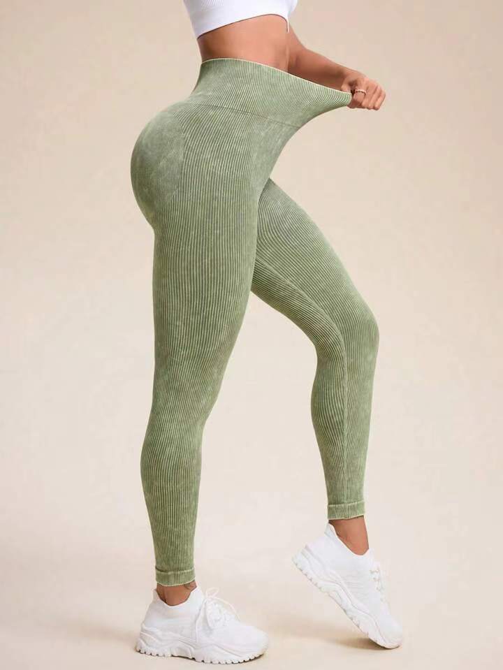 BUYCO Female Denim Ribbed Ruched Back High-waisted Leggings