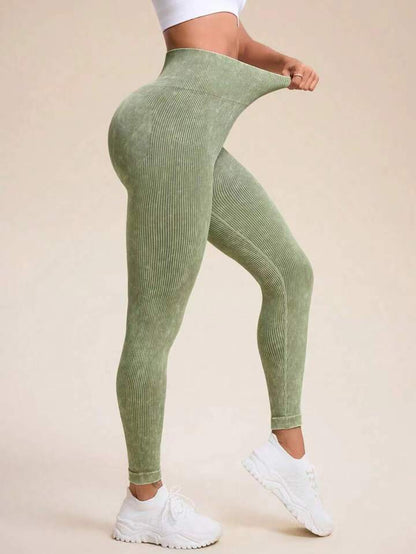 BUYCO Female Denim Ribbed Ruched Back High-waisted Leggings