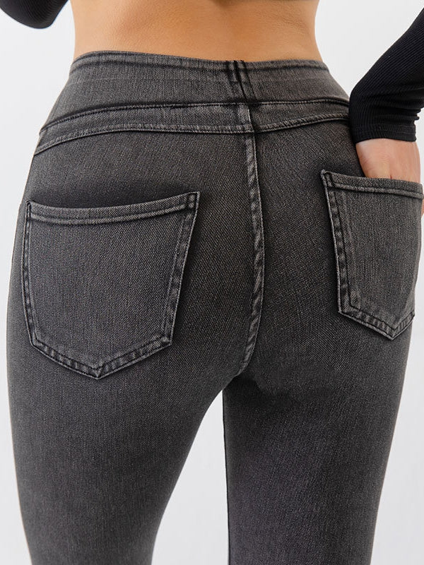 BUYCO Female Denim Pocket High-waisted Leggings