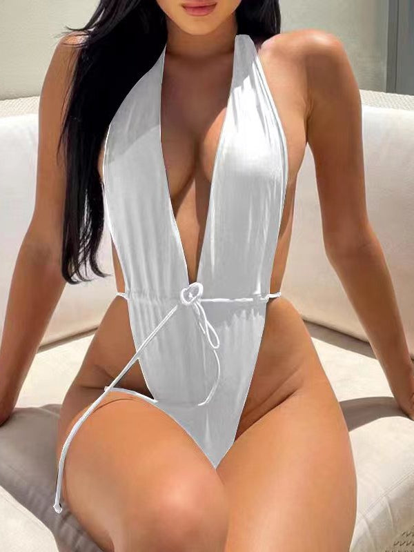 BUYCO Female Fitted Deep V Collar Backless One Piece
