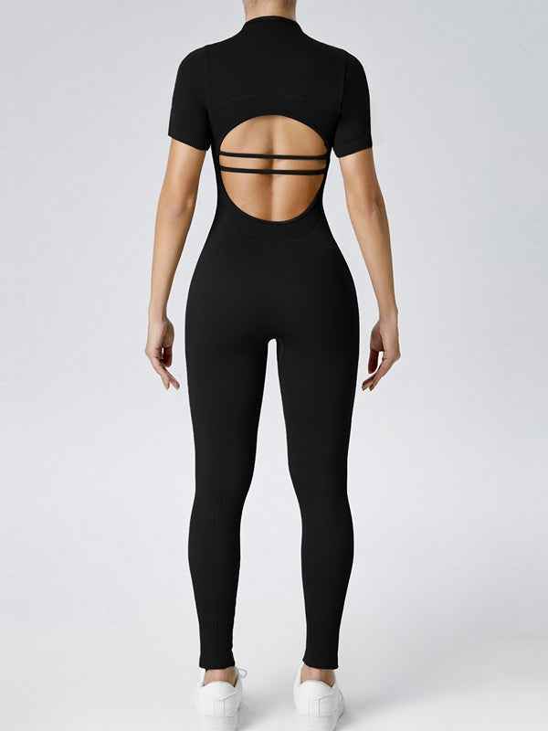 BUYCO Female Zipper Ribbed Cutout Jumpsuit