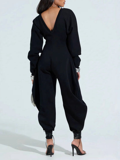 BUYCO Female Long Sleeves Deep V Back Jumpsuit