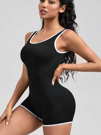 BUYCO Female Contrast Color Stripes Backless Romper