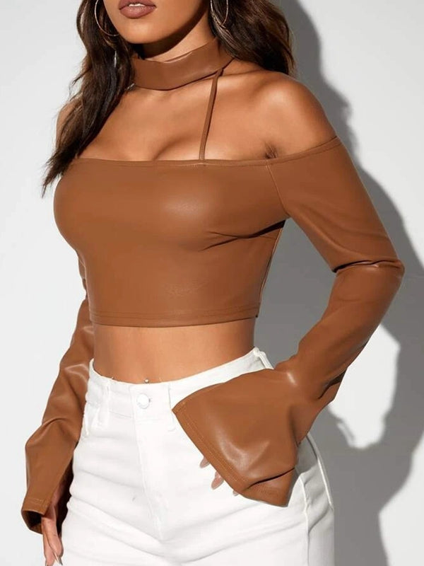 BUYCO Female Fitted Faux Leather Backless Long Sleeves