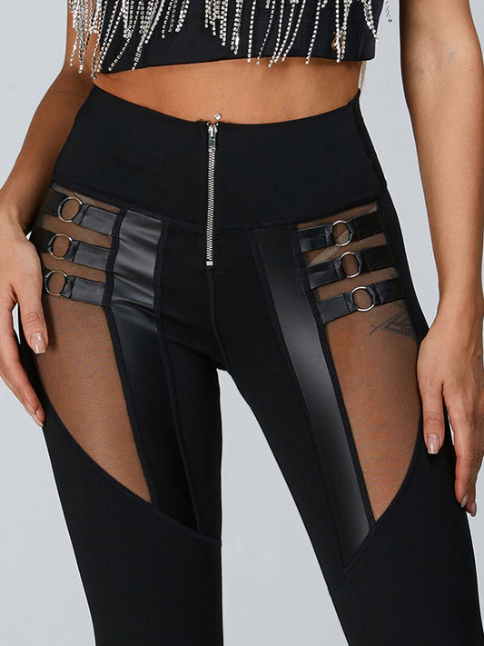 BUYCO Female “Stitching Fitted” Cutout Mesh Zipper Leggings