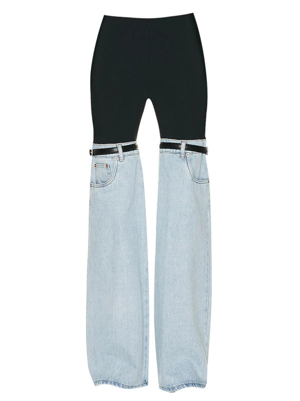 BUYCO Female Contrast Color Denim Flare Fashion Pants