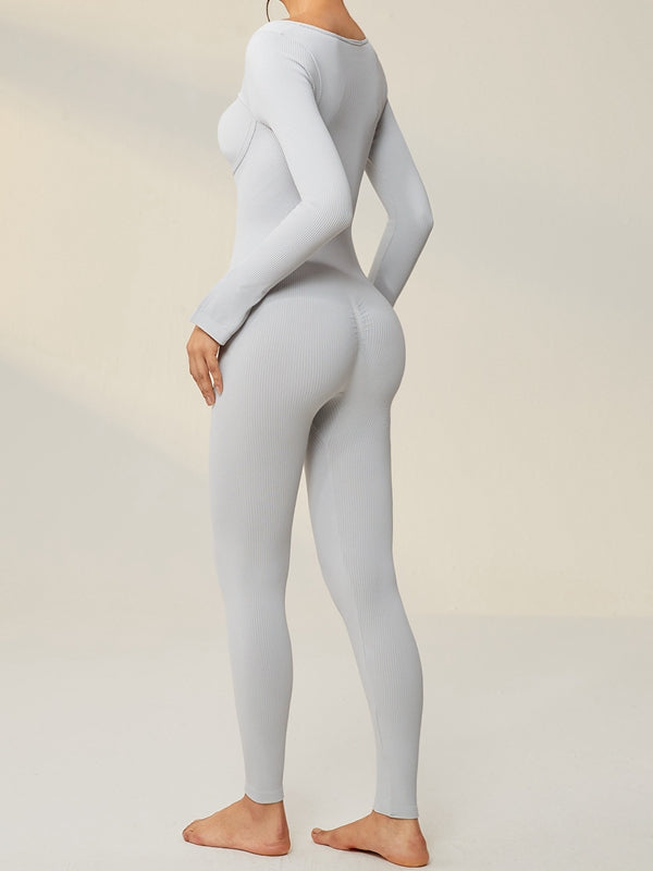 BUYCO Female Trendy Ribbed Split Ruched Back Jumpsuit