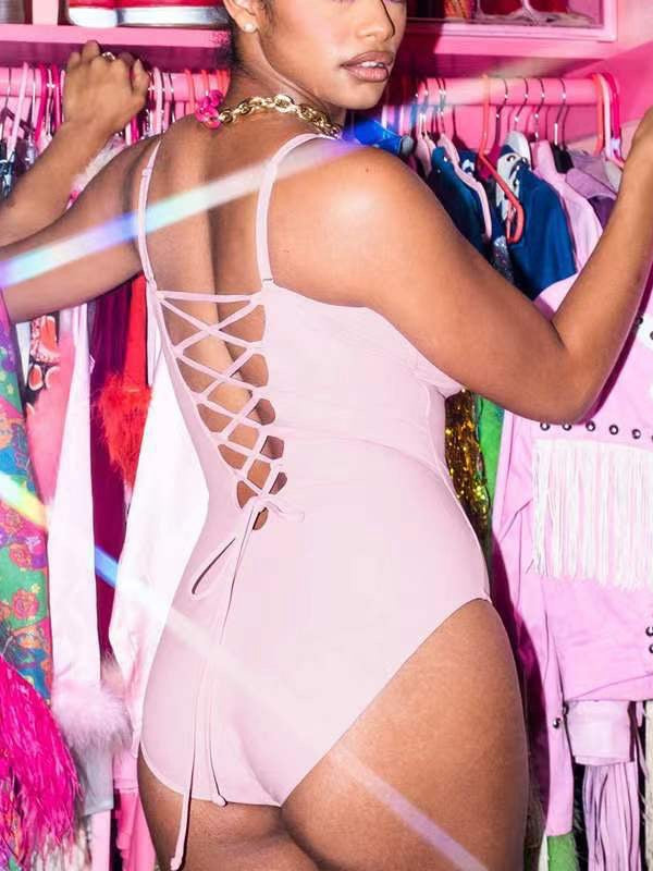 BUYCO Female Back Lace-up Plus Size One Piece