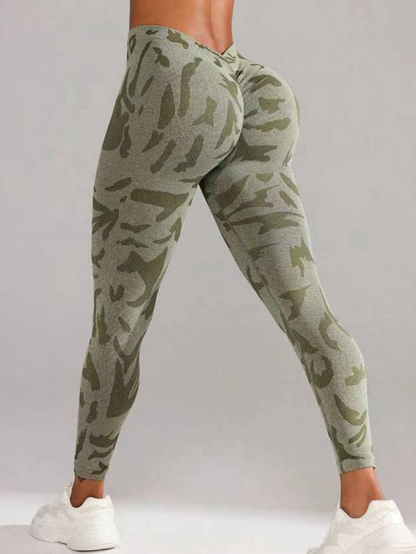 BUYCO Female Fitted Camouflage Deep V Back Ruched Back Leggings
