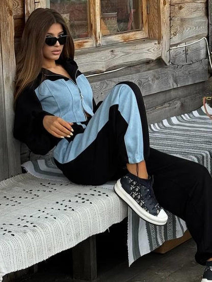 BUYCO Female Fitted Contrast Color Pocket Casual Tracksuit