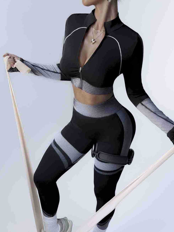 BUYCO Female Quick-Dry Ribbed Zipper  Hip-lift Tracksuit