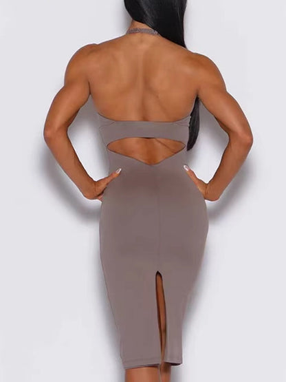 BUYCO Female Backless Split Dress