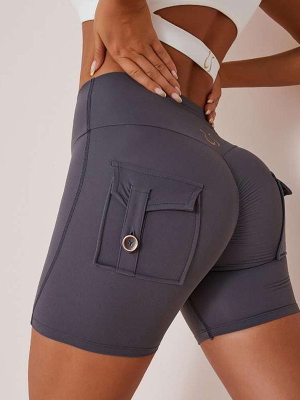 BUYCO Female Elastic Hip Lifting Spandex Gym Cargo Fit Shorts