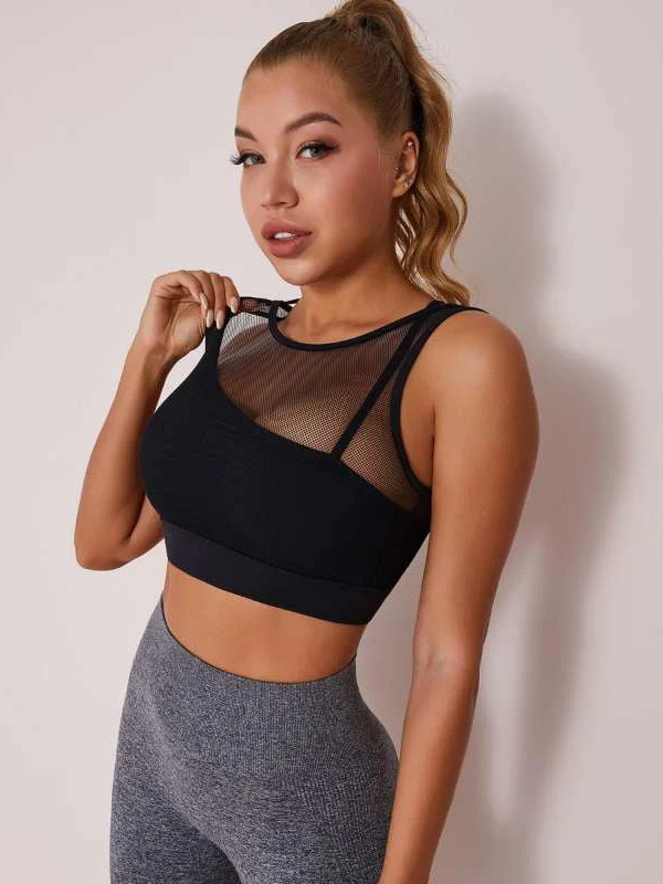 BUYCO Female High-waist Skinny Stretch Mesh Stitching Fitness Sportswear